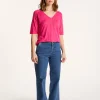 Montagut Flamed linen elbow sleeve t-shirt - Bonbon