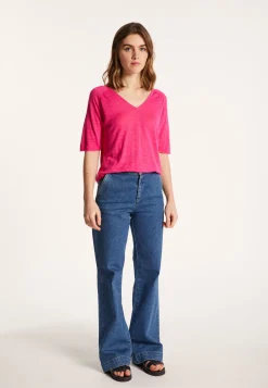 Montagut Flamed linen elbow sleeve t-shirt - Bonbon