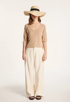 Montagut Flamed linen elbow sleeve t-shirt - Bonbon