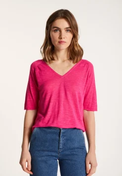 Montagut Flamed linen elbow sleeve t-shirt - Bonbon