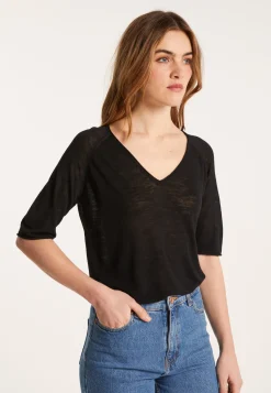 Montagut Flamed linen elbow sleeve t-shirt - Bonbon
