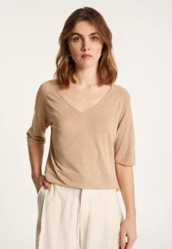 Montagut Flamed linen elbow sleeve t-shirt - Bonbon