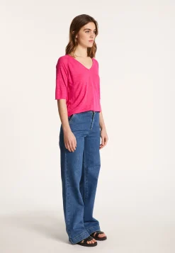 Montagut Flamed linen elbow sleeve t-shirt - Bonbon