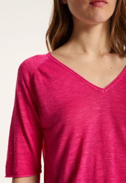 Montagut Flamed linen elbow sleeve t-shirt - Bonbon