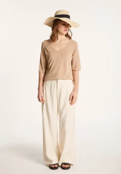 Montagut Flamed linen elbow sleeve t-shirt - Bonbon