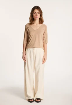 Montagut Flamed linen elbow sleeve t-shirt - Bonbon