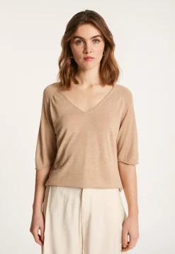 Montagut Flamed linen elbow sleeve t-shirt - Bonbon