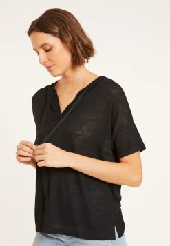Montagut Flamed linen hooded t-shirt - Pivoine