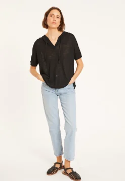 Montagut Flamed linen hooded t-shirt - Pivoine
