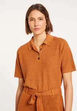Montagut Flamed linen ribbed polo shirt - Petunia