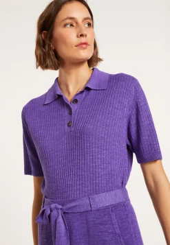 Montagut Flamed linen ribbed polo shirt - Petunia