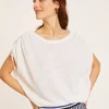 Montagut Flamed linen t-shirt with shoulders tightening - Marine