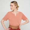 Montagut Flamed linen t-shirt with tunisian collar - Bohême