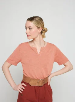 Montagut Flamed linen t-shirt with tunisian collar - Bohême