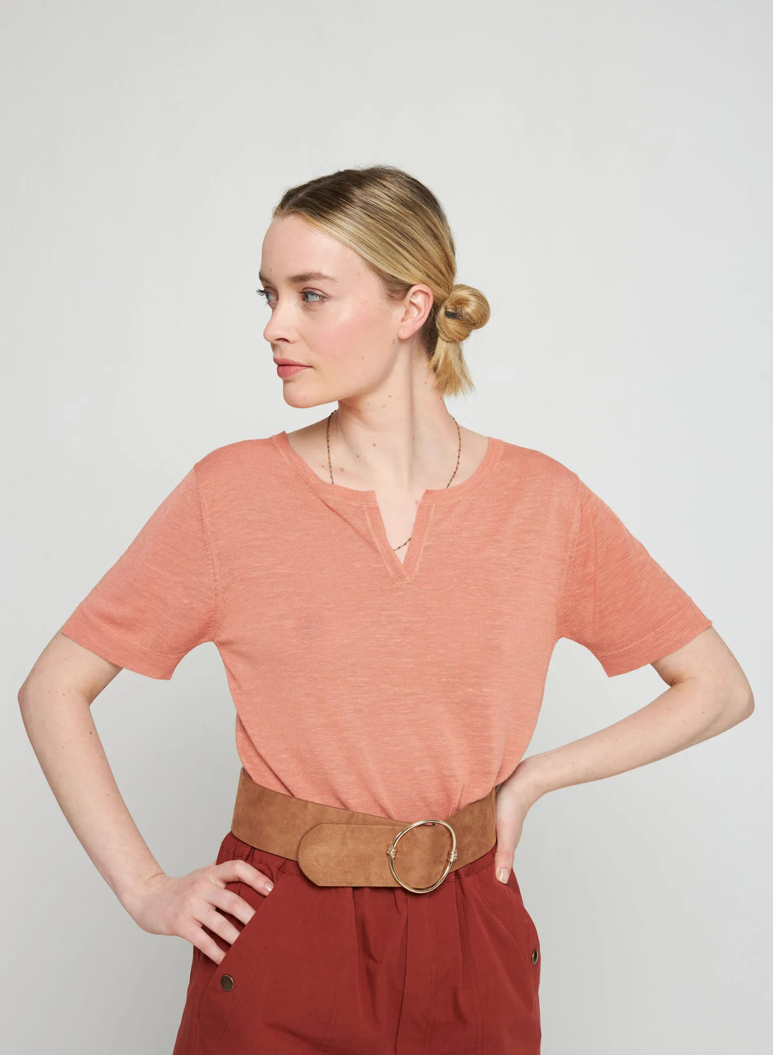 Montagut Flamed linen t-shirt with tunisian collar - Bohême