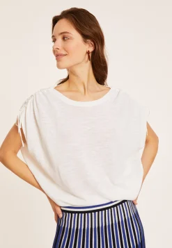 Montagut Flamed linen t-shirt with shoulders tightening - Marine