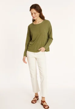 Montagut Flamed linen t-shirt with long sleeves and back buttons - Polly