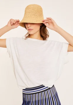 Montagut Flamed linen t-shirt with shoulders tightening - Marine
