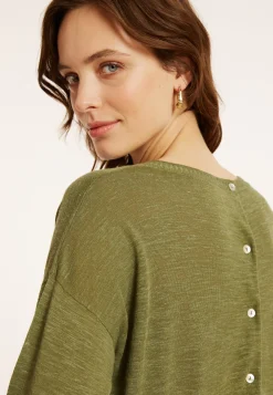 Montagut Flamed linen t-shirt with long sleeves and back buttons - Polly