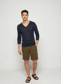 Montagut Flamed linen tunisian collar t-shirt - Blayne