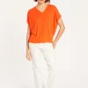 Montagut Flamed linen V-neck loose T-shirt - Marra