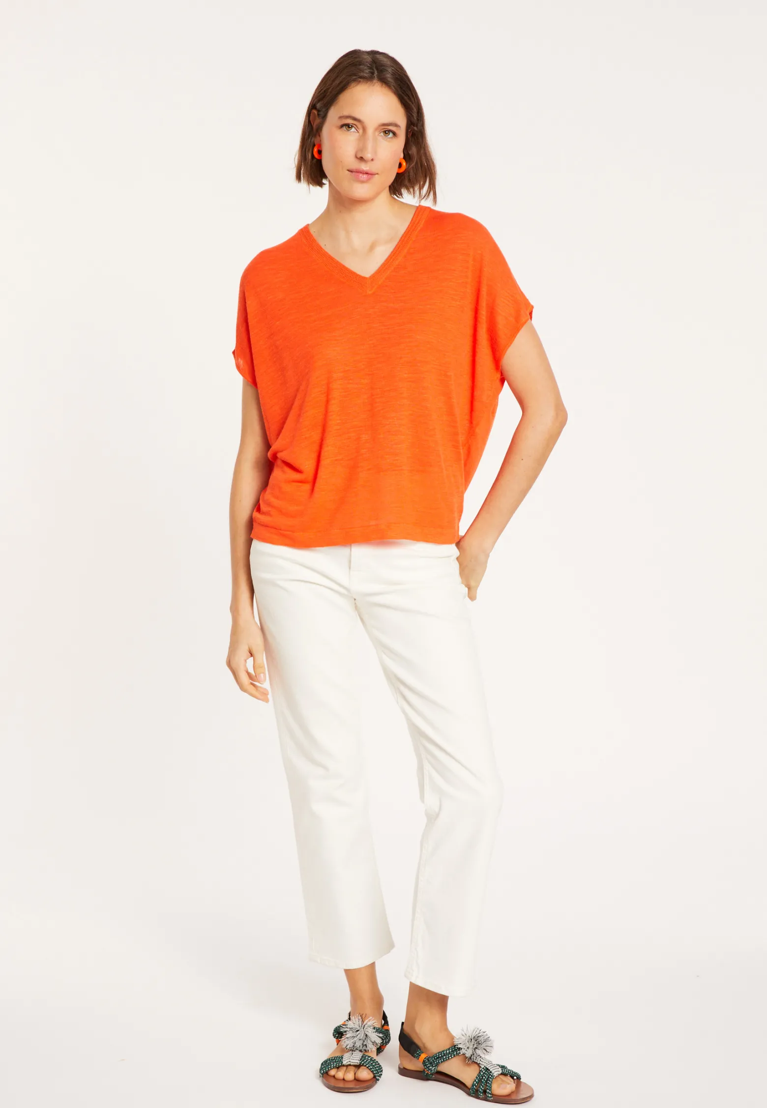 Montagut Flamed linen V-neck loose T-shirt - Marra