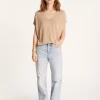 Montagut Flamed linen V-neck loose T-shirt - Marra