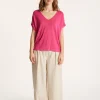 Montagut Flamed linen V-neck loose T-shirt - Marra