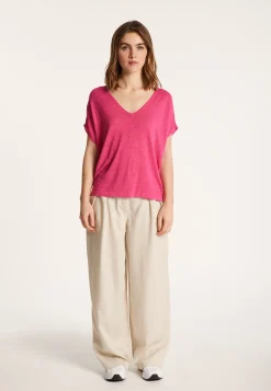 Montagut Flamed linen V-neck loose T-shirt - Marra