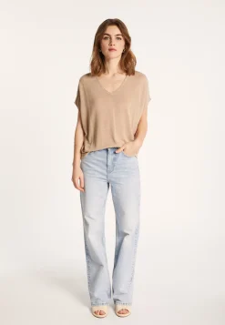 Montagut Flamed linen V-neck loose T-shirt - Marra