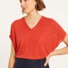 Montagut Flamed linen V-neck loose T-shirt - Marra