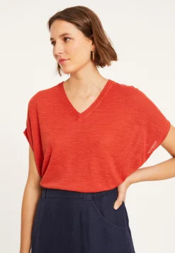 Montagut Flamed linen V-neck loose T-shirt - Marra