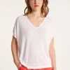 Montagut Flamed linen V-neck loose T-shirt - Marra