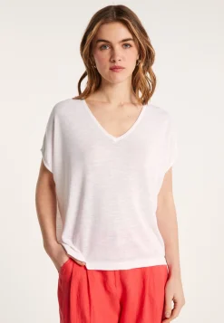 Montagut Flamed linen V-neck loose T-shirt - Marra
