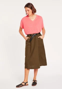 Montagut Flamed linen V-neck loose T-shirt - Marra
