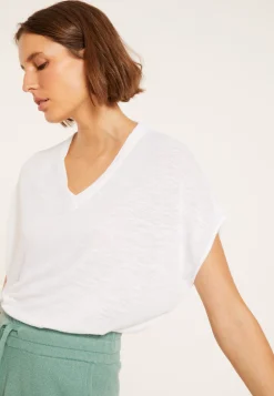 Montagut Flamed linen V-neck loose T-shirt - Marra