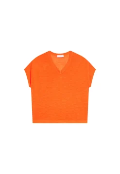 Montagut Flamed linen V-neck loose T-shirt - Marra