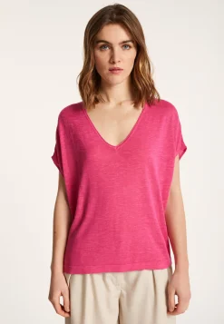 Montagut Flamed linen V-neck loose T-shirt - Marra