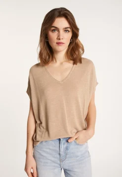 Montagut Flamed linen V-neck loose T-shirt - Marra