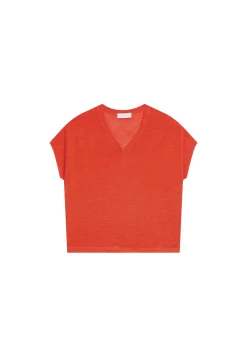 Montagut Flamed linen V-neck loose T-shirt - Marra