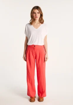 Montagut Flamed linen V-neck loose T-shirt - Marra