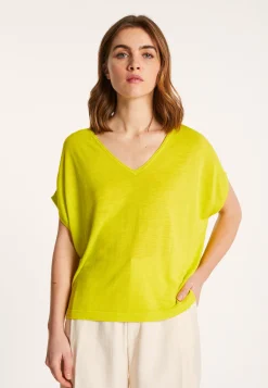 Montagut Flamed linen V-neck loose T-shirt - Marra