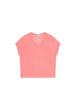 Montagut Flamed linen V-neck loose T-shirt - Marra