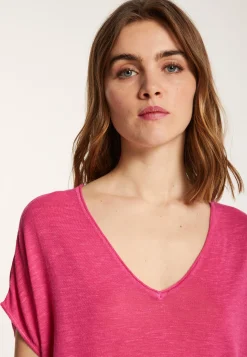 Montagut Flamed linen V-neck loose T-shirt - Marra