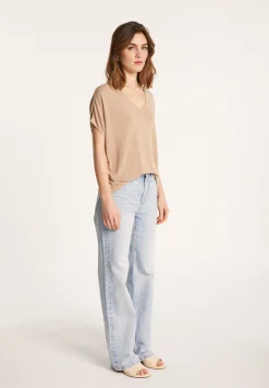 Montagut Flamed linen V-neck loose T-shirt - Marra