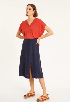 Montagut Flamed linen V-neck loose T-shirt - Marra