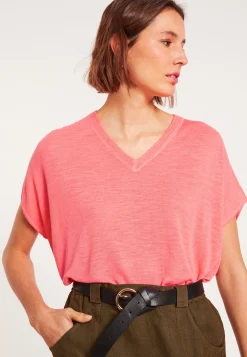 Montagut Flamed linen V-neck loose T-shirt - Marra