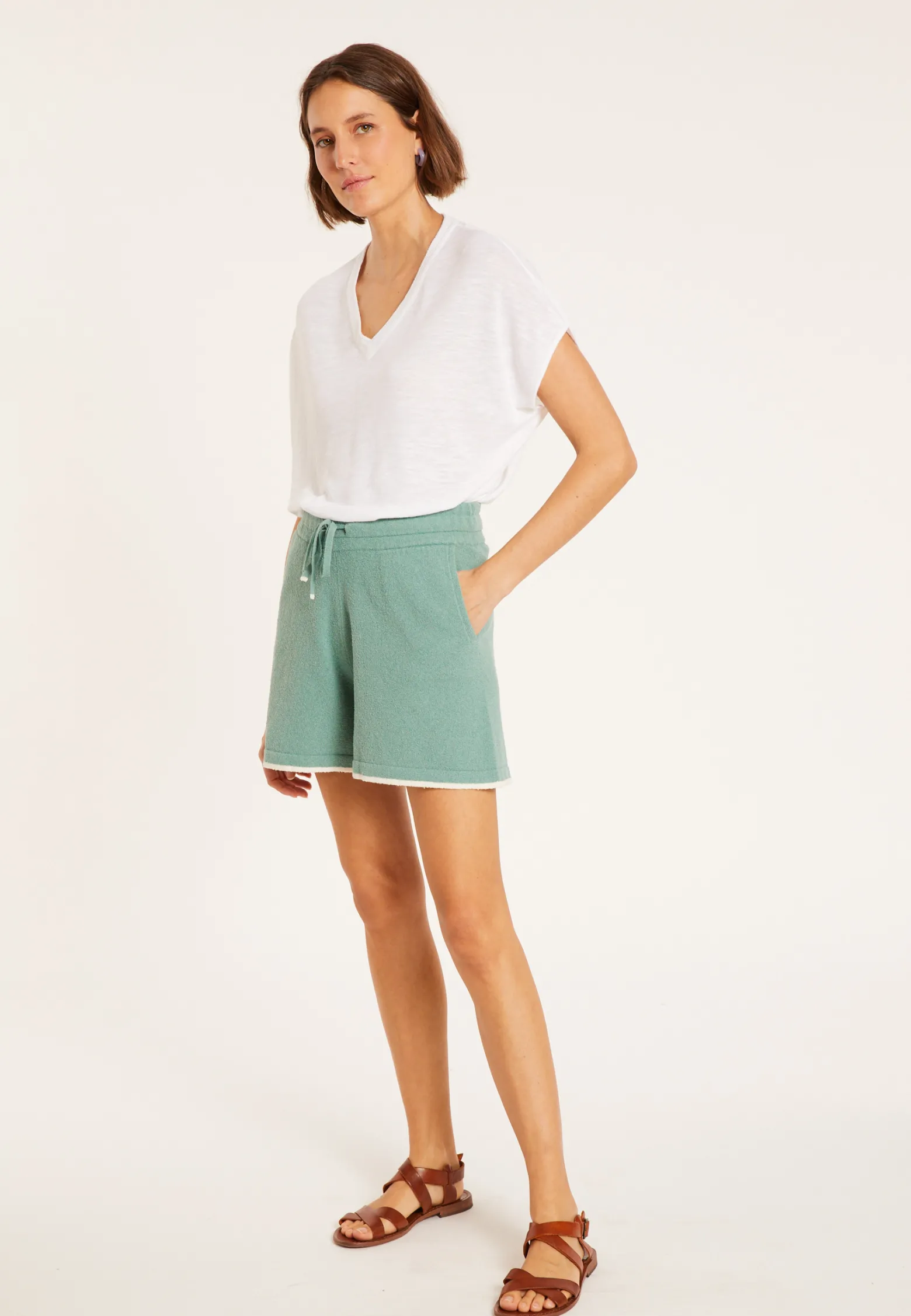 Montagut Flamed linen V-neck loose T-shirt - Marra
