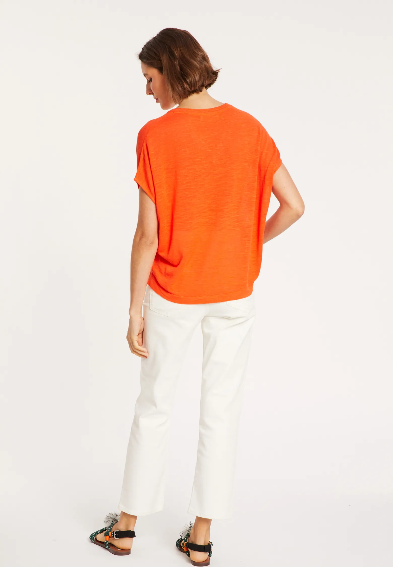 Montagut Flamed linen V-neck loose T-shirt - Marra