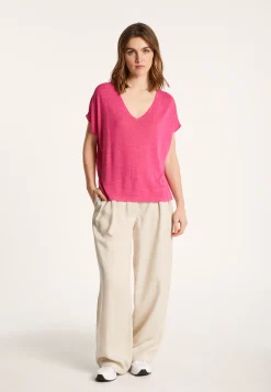 Montagut Flamed linen V-neck loose T-shirt - Marra